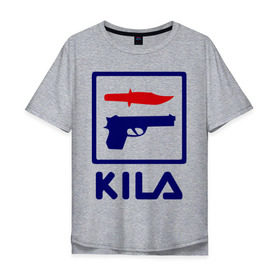 Мужская футболка хлопок Oversize с принтом Kila в Курске, 100% хлопок | свободный крой, круглый ворот, “спинка” длиннее передней части | 23 февраля | kila | выстрел | нож | пистолет | угроза