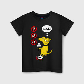 Детская футболка хлопок с принтом собака фак в Курске, 100% хлопок | круглый вырез горловины, полуприлегающий силуэт, длина до линии бедер | животные | запрет | песик | прикольные картинки | собачка