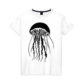 Женская футболка хлопок с принтом Медуза в Курске, 100% хлопок | прямой крой, круглый вырез горловины, длина до линии бедер, слегка спущенное плечо | животные | медуза | море | прикольные картинки