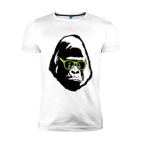 Мужская футболка премиум с принтом Горилла в очках в Курске, 92% хлопок, 8% лайкра | приталенный силуэт, круглый вырез ворота, длина до линии бедра, короткий рукав | гаврила | горилла в очках | животные | обезьяна | прикольные картинки