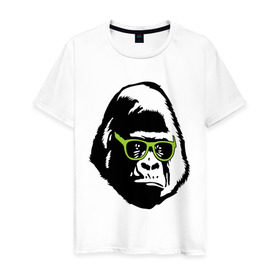 Мужская футболка хлопок с принтом Горилла в очках в Курске, 100% хлопок | прямой крой, круглый вырез горловины, длина до линии бедер, слегка спущенное плечо. | гаврила | горилла в очках | животные | обезьяна | прикольные картинки