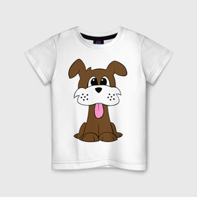 Детская футболка хлопок с принтом Милая собачка в Курске, 100% хлопок | круглый вырез горловины, полуприлегающий силуэт, длина до линии бедер | Тематика изображения на принте: 