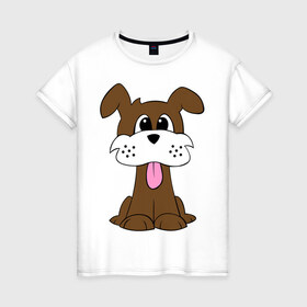 Женская футболка хлопок с принтом Милая собачка в Курске, 100% хлопок | прямой крой, круглый вырез горловины, длина до линии бедер, слегка спущенное плечо | 