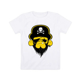Детская футболка хлопок с принтом Горилла пират в Курске, 100% хлопок | круглый вырез горловины, полуприлегающий силуэт, длина до линии бедер | пират