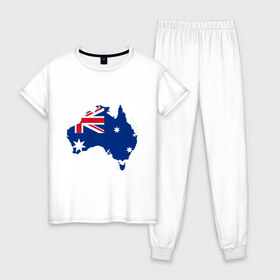 Женская пижама хлопок с принтом Флаг Австралии в Курске, 100% хлопок | брюки и футболка прямого кроя, без карманов, на брюках мягкая резинка на поясе и по низу штанин | 
