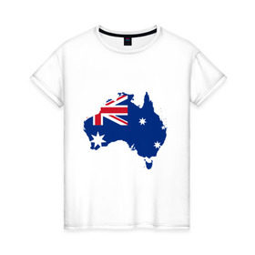 Женская футболка хлопок с принтом Флаг Австралии в Курске, 100% хлопок | прямой крой, круглый вырез горловины, длина до линии бедер, слегка спущенное плечо | Тематика изображения на принте: 