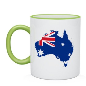 Кружка двухцветная с принтом Флаг Австралии в Курске, керамика | объем — 330 мл, диаметр — 80 мм. Цветная ручка и кайма сверху, в некоторых цветах — вся внутренняя часть | Тематика изображения на принте: 