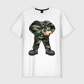 Мужская футболка премиум с принтом Форма в Курске, 92% хлопок, 8% лайкра | приталенный силуэт, круглый вырез ворота, длина до линии бедра, короткий рукав | военный | защитник | каска | солдат | форма