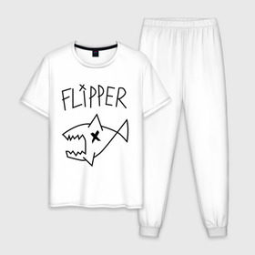 Мужская пижама хлопок с принтом Flipper в Курске, 100% хлопок | брюки и футболка прямого кроя, без карманов, на брюках мягкая резинка на поясе и по низу штанин
 | Тематика изображения на принте: nirvana | акула | курта кобейна flipper | музыка | рок