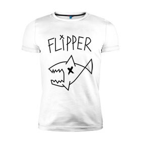 Мужская футболка премиум с принтом Flipper в Курске, 92% хлопок, 8% лайкра | приталенный силуэт, круглый вырез ворота, длина до линии бедра, короткий рукав | Тематика изображения на принте: nirvana | акула | курта кобейна flipper | музыка | рок