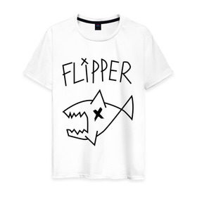 Мужская футболка хлопок с принтом Flipper в Курске, 100% хлопок | прямой крой, круглый вырез горловины, длина до линии бедер, слегка спущенное плечо. | nirvana | акула | курта кобейна flipper | музыка | рок