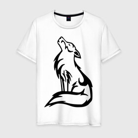 Мужская футболка хлопок с принтом Волк в Курске, 100% хлопок | прямой крой, круглый вырез горловины, длина до линии бедер, слегка спущенное плечо. | вой | волк | волчок | животные | прикольные картинки | серый