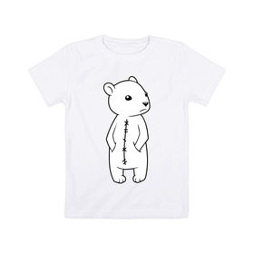 Детская футболка хлопок с принтом Белый мишка в Курске, 100% хлопок | круглый вырез горловины, полуприлегающий силуэт, длина до линии бедер | Тематика изображения на принте: белый медведь | белый мишка | большой мишка | медведь | север | северный мишка