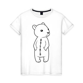 Женская футболка хлопок с принтом Белый мишка в Курске, 100% хлопок | прямой крой, круглый вырез горловины, длина до линии бедер, слегка спущенное плечо | белый медведь | белый мишка | большой мишка | медведь | север | северный мишка