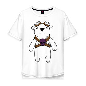 Мужская футболка хлопок Oversize с принтом Белый мишка парашютист в Курске, 100% хлопок | свободный крой, круглый ворот, “спинка” длиннее передней части | Тематика изображения на принте: белый медведь | белый мишка парашютист | животные | кости | мишка | череп
