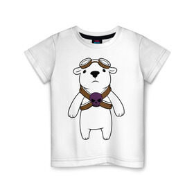 Детская футболка хлопок с принтом Белый мишка парашютист в Курске, 100% хлопок | круглый вырез горловины, полуприлегающий силуэт, длина до линии бедер | белый медведь | белый мишка парашютист | животные | кости | мишка | череп