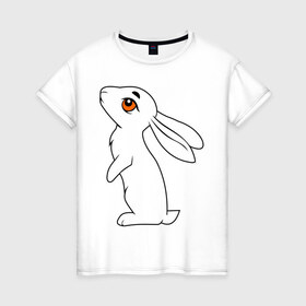 Женская футболка хлопок с принтом Милый зайка в Курске, 100% хлопок | прямой крой, круглый вырез горловины, длина до линии бедер, слегка спущенное плечо | животные | заяц | кролик | милый зайка | прикольные картинки