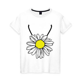 Женская футболка хлопок с принтом Подвеска-ромашка в Курске, 100% хлопок | прямой крой, круглый вырез горловины, длина до линии бедер, слегка спущенное плечо | 8 марта | девушкам | идеи подарков | подвеска | ромашка | цветы