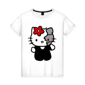 Женская футболка хлопок с принтом Kitty терминатор в Курске, 100% хлопок | прямой крой, круглый вырез горловины, длина до линии бедер, слегка спущенное плечо | 