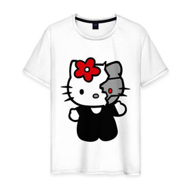 Мужская футболка хлопок с принтом Kitty терминатор в Курске, 100% хлопок | прямой крой, круглый вырез горловины, длина до линии бедер, слегка спущенное плечо. | 