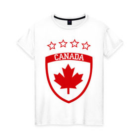 Женская футболка хлопок с принтом Канада в Курске, 100% хлопок | прямой крой, круглый вырез горловины, длина до линии бедер, слегка спущенное плечо | канада | спорт | хоккеист | хоккей | шайба