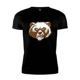 Мужская футболка премиум с принтом ЗА РУСЬ! медведь в Курске, 92% хлопок, 8% лайкра | приталенный силуэт, круглый вырез ворота, длина до линии бедра, короткий рукав | за русь медведь | злой медведь | медведь | я русский