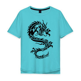Мужская футболка хлопок Oversize с принтом Дракон орнамент в Курске, 100% хлопок | свободный крой, круглый ворот, “спинка” длиннее передней части | дракон | дракон орнамент | прикольные картинки 
большой дракон | трайблы и узоры