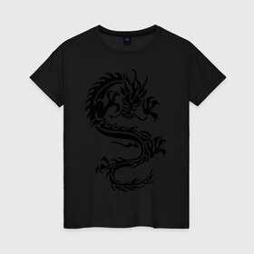 Женская футболка хлопок с принтом Дракон орнамент в Курске, 100% хлопок | прямой крой, круглый вырез горловины, длина до линии бедер, слегка спущенное плечо | дракон | дракон орнамент | прикольные картинки 
большой дракон | трайблы и узоры