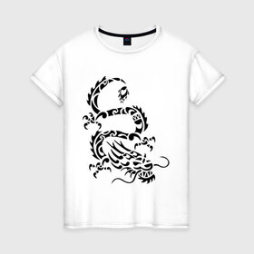 Женская футболка хлопок с принтом Китайский дракон в Курске, 100% хлопок | прямой крой, круглый вырез горловины, длина до линии бедер, слегка спущенное плечо | китайский дракон | прикольные картинки | трайблы и узоры