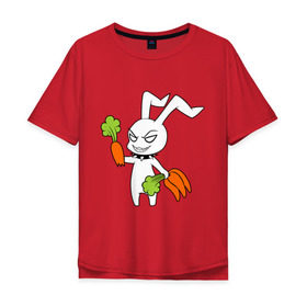Мужская футболка хлопок Oversize с принтом Злой зайчик в Курске, 100% хлопок | свободный крой, круглый ворот, “спинка” длиннее передней части | животные | зайка | злой зайчик | кролик | морковка | прикольные картинки