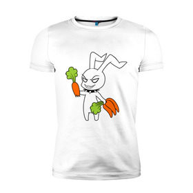 Мужская футболка премиум с принтом Злой зайчик в Курске, 92% хлопок, 8% лайкра | приталенный силуэт, круглый вырез ворота, длина до линии бедра, короткий рукав | животные | зайка | злой зайчик | кролик | морковка | прикольные картинки