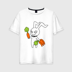 Женская футболка хлопок Oversize с принтом Злой зайчик в Курске, 100% хлопок | свободный крой, круглый ворот, спущенный рукав, длина до линии бедер
 | животные | зайка | злой зайчик | кролик | морковка | прикольные картинки