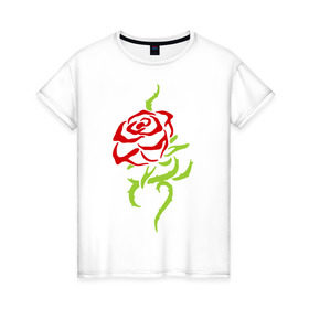 Женская футболка хлопок с принтом Нежная роза в Курске, 100% хлопок | прямой крой, круглый вырез горловины, длина до линии бедер, слегка спущенное плечо | нежная роза | прикольные картинки | роза | цветочки | шипы