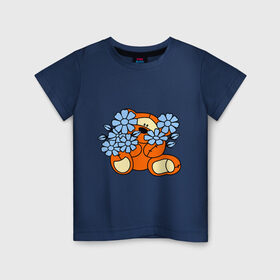 Детская футболка хлопок с принтом Мишка с цветами в Курске, 100% хлопок | круглый вырез горловины, полуприлегающий силуэт, длина до линии бедер | 8 марта | teddy bear | девушкам | мишка | мишка с цветами | подарки | цветы