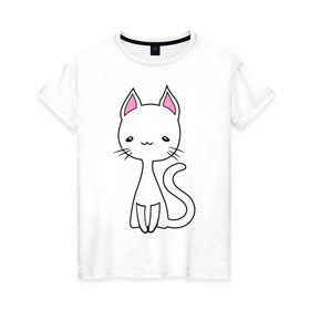 Женская футболка хлопок с принтом Белая кошечка в Курске, 100% хлопок | прямой крой, круглый вырез горловины, длина до линии бедер, слегка спущенное плечо | белая кошечка | женские | котик | кошки | милая кошка | светящиеся рисунки