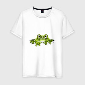 Мужская футболка хлопок с принтом Жаба в Курске, 100% хлопок | прямой крой, круглый вырез горловины, длина до линии бедер, слегка спущенное плечо. | Тематика изображения на принте: жаба | лягушка | няшка | позитив и смайлы | прикольные картинки