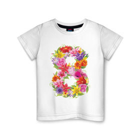 Детская футболка хлопок с принтом 8 марта из цветов в Курске, 100% хлопок | круглый вырез горловины, полуприлегающий силуэт, длина до линии бедер | 8 марта | 8 марта из цветов | идеи подарков | любимая | мама | подарок | цветы