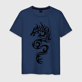 Мужская футболка хлопок с принтом Татуировка - дракон в Курске, 100% хлопок | прямой крой, круглый вырез горловины, длина до линии бедер, слегка спущенное плечо. | 