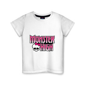 Детская футболка хлопок с принтом Monster High logo в Курске, 100% хлопок | круглый вырез горловины, полуприлегающий силуэт, длина до линии бедер | monster high | кукла монстр | куклы | монстры | школа монстров