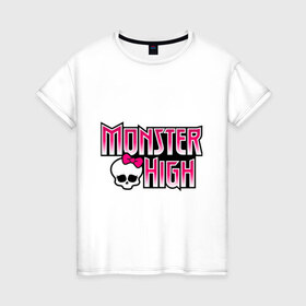 Женская футболка хлопок с принтом Monster High logo в Курске, 100% хлопок | прямой крой, круглый вырез горловины, длина до линии бедер, слегка спущенное плечо | monster high | кукла монстр | куклы | монстры | школа монстров