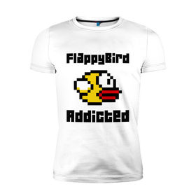Мужская футболка премиум с принтом FlappyBird addicted в Курске, 92% хлопок, 8% лайкра | приталенный силуэт, круглый вырез ворота, длина до линии бедра, короткий рукав | flappy bird | fun | tap | игры | птичка