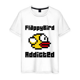 Мужская футболка хлопок с принтом FlappyBird addicted в Курске, 100% хлопок | прямой крой, круглый вырез горловины, длина до линии бедер, слегка спущенное плечо. | flappy bird | fun | tap | игры | птичка