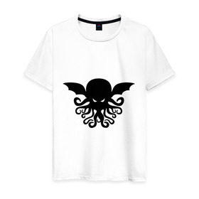 Мужская футболка хлопок с принтом Ктулху в Курске, 100% хлопок | прямой крой, круглый вырез горловины, длина до линии бедер, слегка спущенное плечо. | дьяволы | ктулху | монстры | море | осьминог | привидения