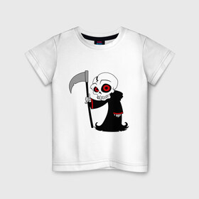 Детская футболка хлопок с принтом Смерть с косой в Курске, 100% хлопок | круглый вырез горловины, полуприлегающий силуэт, длина до линии бедер | дьяволы | монстры | привидения | прикольные картинки
