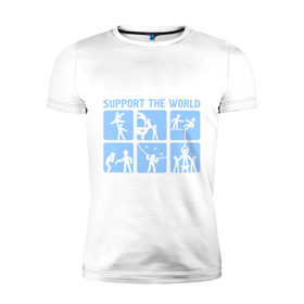 Мужская футболка премиум с принтом Support The World в Курске, 92% хлопок, 8% лайкра | приталенный силуэт, круглый вырез ворота, длина до линии бедра, короткий рукав | 