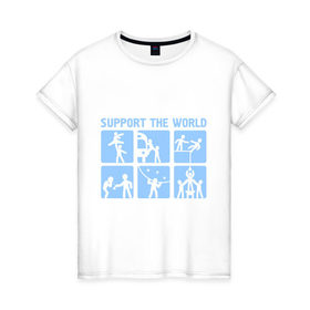 Женская футболка хлопок с принтом Support The World в Курске, 100% хлопок | прямой крой, круглый вырез горловины, длина до линии бедер, слегка спущенное плечо | 