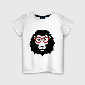 Детская футболка хлопок с принтом Лев в очках в Курске, 100% хлопок | круглый вырез горловины, полуприлегающий силуэт, длина до линии бедер | грива | животные | лев в очках | очки | прикольные картинки | царь | царь зверей