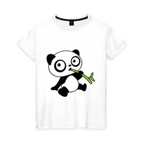 Женская футболка хлопок с принтом Пандочка кушает бамбук в Курске, 100% хлопок | прямой крой, круглый вырез горловины, длина до линии бедер, слегка спущенное плечо | панда