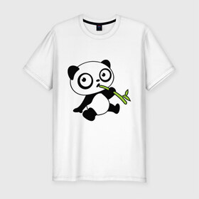 Мужская футболка премиум с принтом Пандочка кушает бамбук в Курске, 92% хлопок, 8% лайкра | приталенный силуэт, круглый вырез ворота, длина до линии бедра, короткий рукав | Тематика изображения на принте: панда