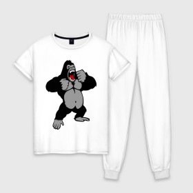 Женская пижама хлопок с принтом Злая горилла в Курске, 100% хлопок | брюки и футболка прямого кроя, без карманов, на брюках мягкая резинка на поясе и по низу штанин | горилла | животные | злая горилла | обезьяна
